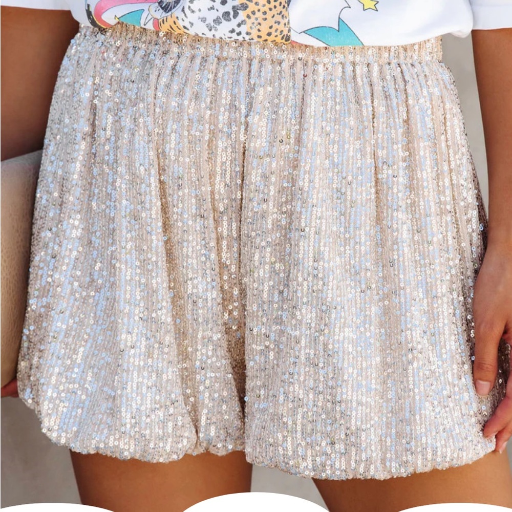 VICI Choose to Sparkle Sequin Shorts - Champagne - Medium